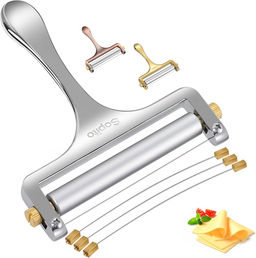 Sopito Stainless Steel Wire Cheese Slicer with 3 Extra Wires Adjustable Thickness
